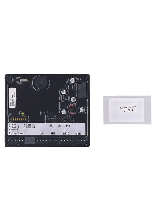 Elektronische Steuerung von Judo mit mehreren Anschlussmöglichkeiten, darunter Alarm, RFID und Motor. Zubehörteil mit nummerierten Anschlüssen für i-dos.